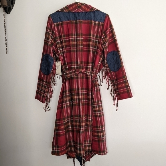 𝅺NWT Tasha Polizzi Plaid Fringed Unlined Coat Large Western ❤️💙❤️💙❤️💙💚 - Picture 2 of 11
